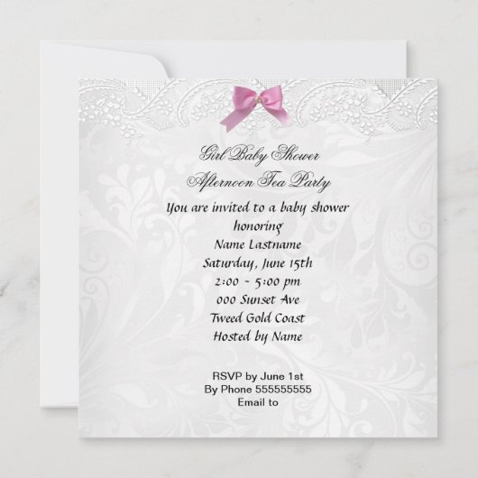アフリカ系アメリカ人ガールベビーシャワーピンクベビーティーカップ 招待状 (裏面)