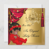 アフリカ系アメリカ人ガールベビーシャワーレッド金ゴールド 招待状 (正面)