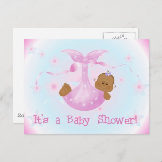 アフリカ系アメリカ人ガールベビーシャワー インビテーションポストカード (正面/裏面)