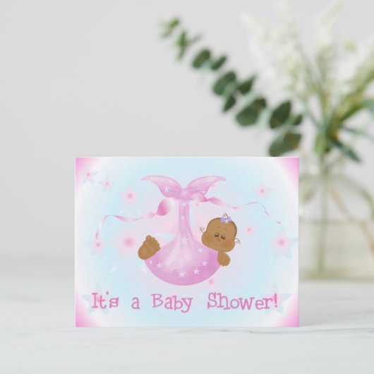 アフリカ系アメリカ人ガールベビーシャワー インビテーションポストカード (スタンド正面)