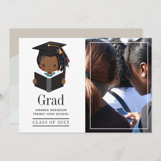 アフリカ系アメリカ人ガール卒業写真 案内状 (正面/裏面)