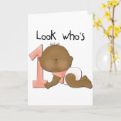 アフリカ系アメリカ人ガール1st誕生日Tシャツ カード (黄色い花)