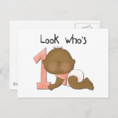 アフリカ系アメリカ人ガール1st誕生日Tシャツ ポストカード (正面/裏面)