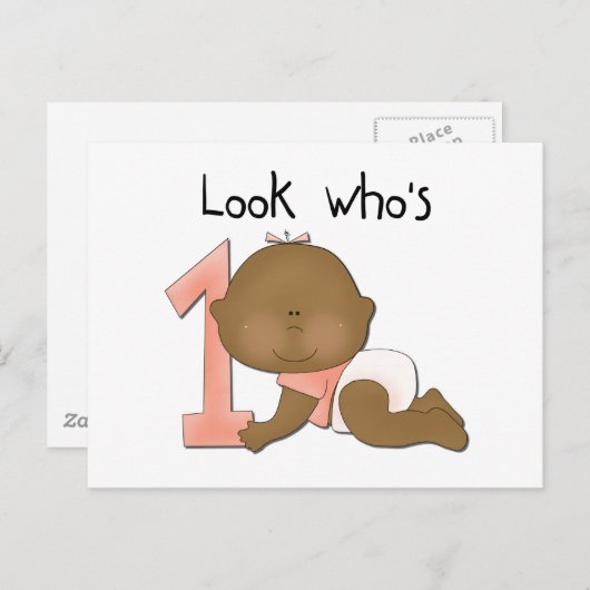 アフリカ系アメリカ人ガール1st誕生日Tシャツ ポストカード (正面/裏面)