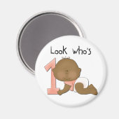 アフリカ系アメリカ人ガール1st誕生日Tシャツ マグネット (正面/裏面)