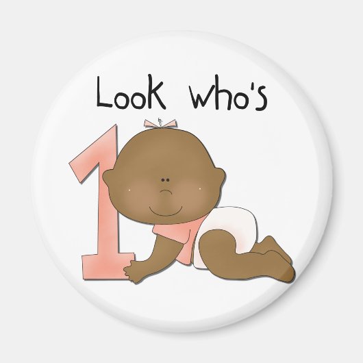 アフリカ系アメリカ人ガール1st誕生日Tシャツ マグネット (正面)