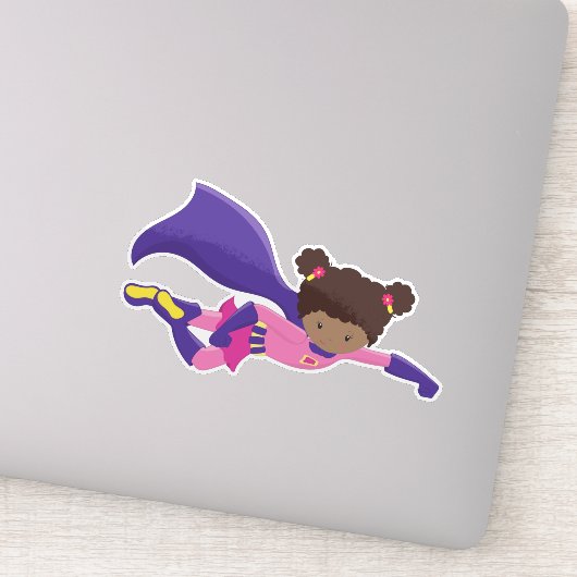 アフリカ系アメリカ人ガール、ケープスーパーヒーローガール シール (詳細)