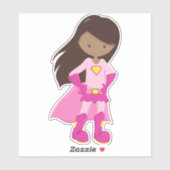 アフリカ系アメリカ人ガール、ピンクケープ、スーパーヒーローガール シール (シート)