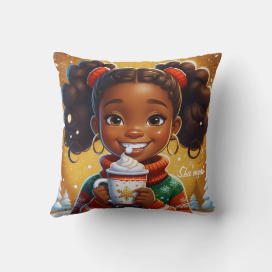 アフリカ系アメリカ人ガール、ブラックガールクリスマス クッション (裏面)