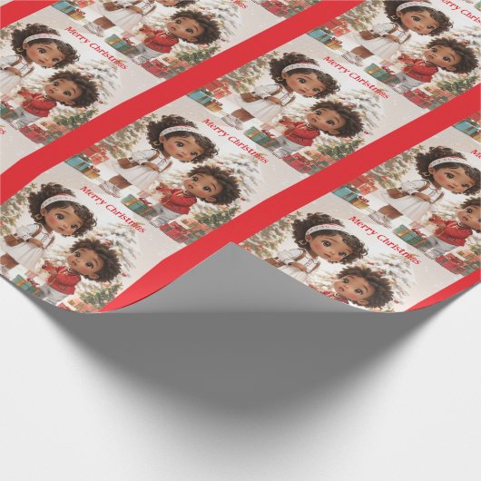 アフリカ系アメリカ人キッズメリークリスマス ラッピングペーパー (角)