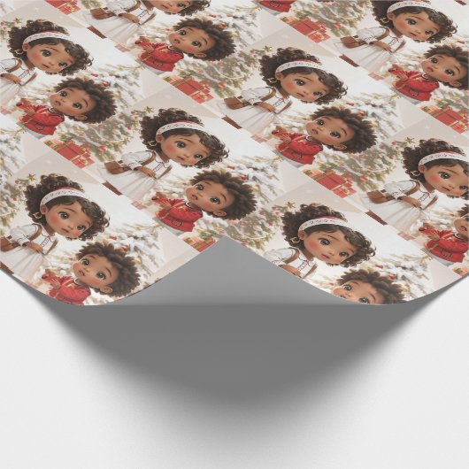 アフリカ系アメリカ人キッズメリークリスマス ラッピングペーパー (角)