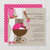 アフリカ系アメリカ人キャリッジカップルのベビーシャワー 招待状 (正面/裏面)