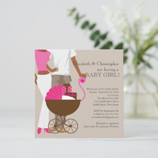 アフリカ系アメリカ人キャリッジカップルのベビーシャワー 招待状 (スタンド正面)