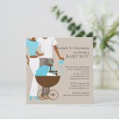 アフリカ系アメリカ人キャリッジカップル赤ちゃんシャワー 招待状 (スタンド正面)