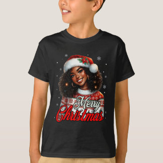 アフリカ系アメリカ人クリスマスアフリカ系ブラック女性ママ Tシャツ