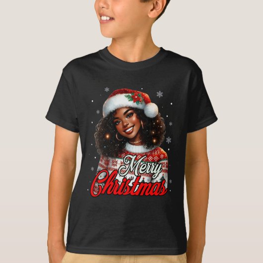 アフリカ系アメリカ人クリスマスアフリカ系ブラック女性ママ Tシャツ (正面)