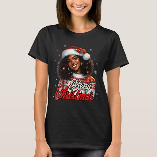 アフリカ系アメリカ人クリスマスアフリカ系ブラック女性ママ Tシャツ (正面)