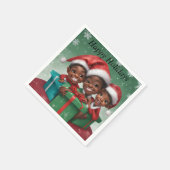 アフリカ系アメリカ人クリスマスエルフ スタンダードカクテルナプキン (角)