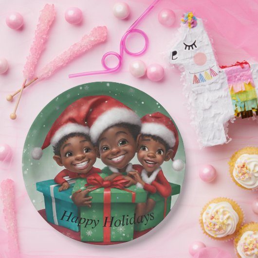 アフリカ系アメリカ人クリスマスエルフ ペーパープレート (パーティー)
