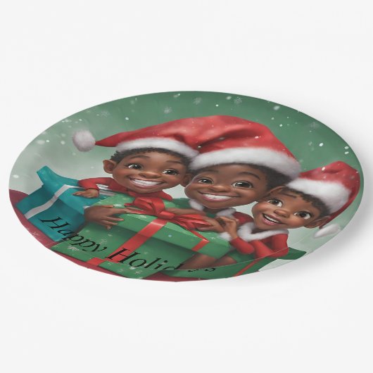 アフリカ系アメリカ人クリスマスエルフ ペーパープレート (アングル)