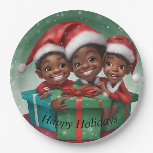 アフリカ系アメリカ人クリスマスエルフ ペーパープレート (正面)