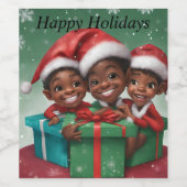 アフリカ系アメリカ人クリスマスエルフ ワインラベル (シングルラベル)
