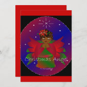 アフリカ系アメリカ人クリスマスエンジェル祈ベビーガール 招待状 (正面/裏面)