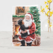 アフリカ系アメリカ人クリスマスカードと子どもとサンタ カード (黄色い花)