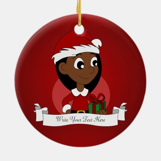アフリカ系アメリカ人クリスマスガール漫画 セラミックオーナメント (裏面)