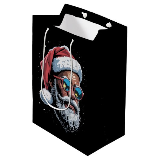 アフリカ系アメリカ人クリスマスパジャマクリスマスアフロサンタ ミディアムペーパーバッグ (正面アングル)