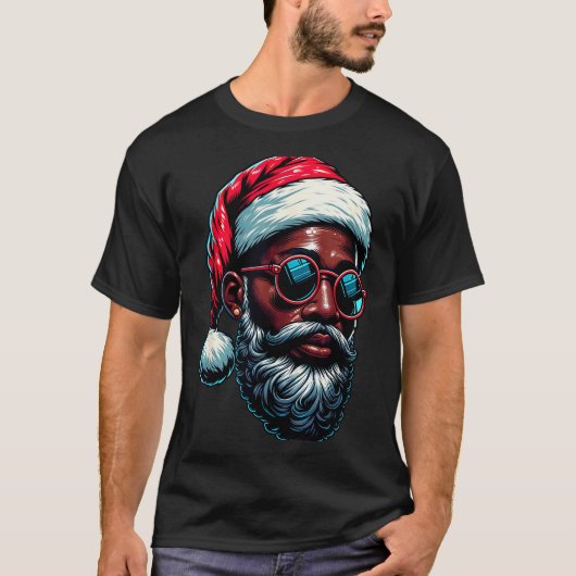 アフリカ系アメリカ人クリスマスパジャマクリスマスアフロサンタ Tシャツ (正面)