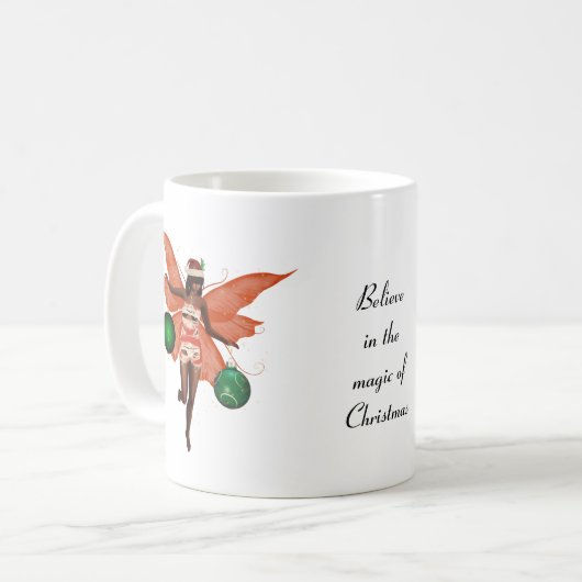 アフリカ系アメリカ人クリスマスフェアリーのコーヒーマグ コーヒーマグカップ (正面左)