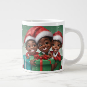 アフリカ系アメリカ人クリスマス小妖精や小人専門マグカップ ジャンボコーヒーマグカップ
