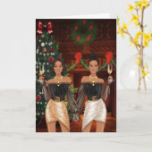 アフリカ系アメリカ人ゲイカップルのクリスマスカード カード (黄色い花)