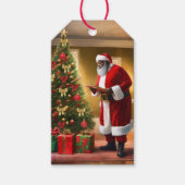 アフリカ系アメリカ人サンタがリストをチェックしている ギフトタグ (正面)