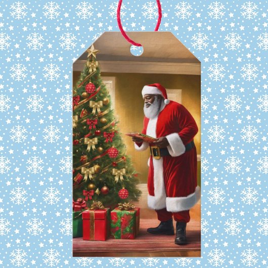 アフリカ系アメリカ人サンタがリストをチェックしている ギフトタグ