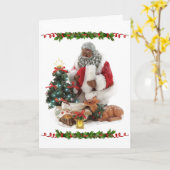 アフリカ系アメリカ人サンタとベビー・イエス・クリスマス カード (黄色い花)