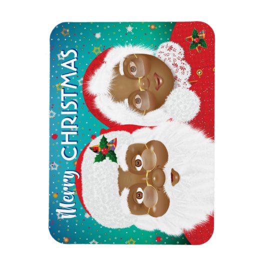 アフリカ系アメリカ人サンタとミセス・クロース・クリスマス マグネット (縦)