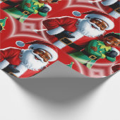 アフリカ系アメリカ人サンタと小妖精や小人クリスマス ラッピングペーパー (角)
