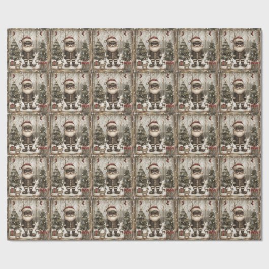 アフリカ系アメリカ人サンタの森クリスマス ラッピングペーパー (フラット)