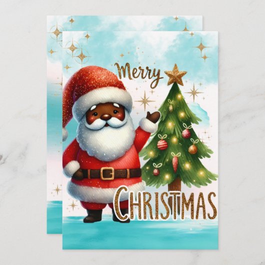 アフリカ系アメリカ人サンタクリスマスカード シーズンカード (正面/裏面)