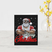 アフリカ系アメリカ人サンタクリスマスパジャマカッコいいブラック カード (黄色い花)