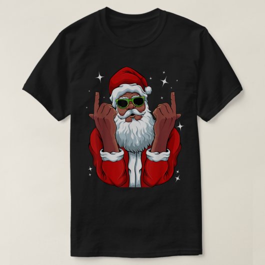 アフリカ系アメリカ人サンタクリスマスパジャマカッコいいブラック Tシャツ (デザイン正面)