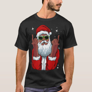 アフリカ系アメリカ人サンタクリスマスパジャマカッコいいブラック Tシャツ