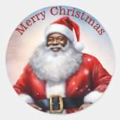 アフリカ系アメリカ人サンタクロースのクリスマスウォーター色 ラウンドシール (正面)