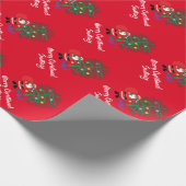 アフリカ系アメリカ人サンタクロースのクリスマスツリーレッド ラッピングペーパー (角)