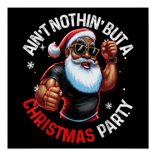 アフリカ系アメリカ人サンタクロースのクリスマスパジャマ ポスター (正面)