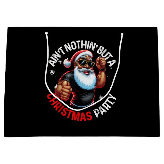 アフリカ系アメリカ人サンタクロースのクリスマスパジャマ ラージペーパーバッグ (正面)