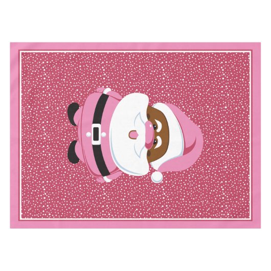 アフリカ系アメリカ人サンタクロースのクリスマスピンク テーブルクロス (正面(横))