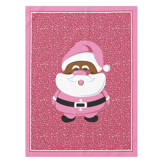 アフリカ系アメリカ人サンタクロースのクリスマスピンク テーブルクロス (正面)